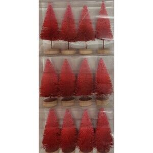 Lot of 3 Spritz Red Bottle Brush Trees 4-Pack Valentine Christmas Tree Decor 4”